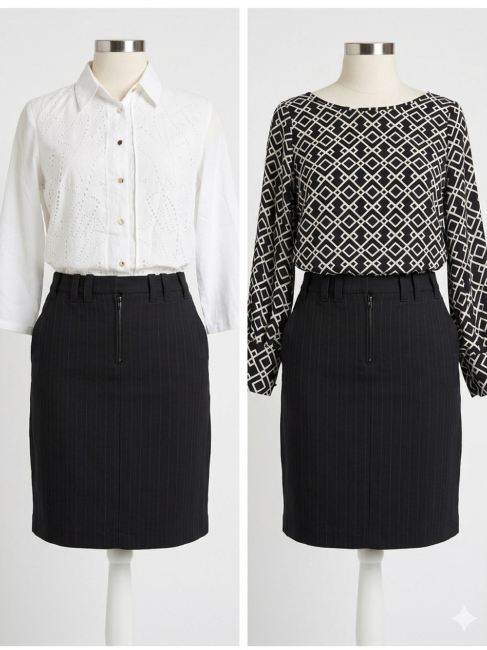 Sandra Angelozzi Pinstripe Pencil Knee Skirt With Pockets size 12/14 or L/XL - Picture 3 of 10